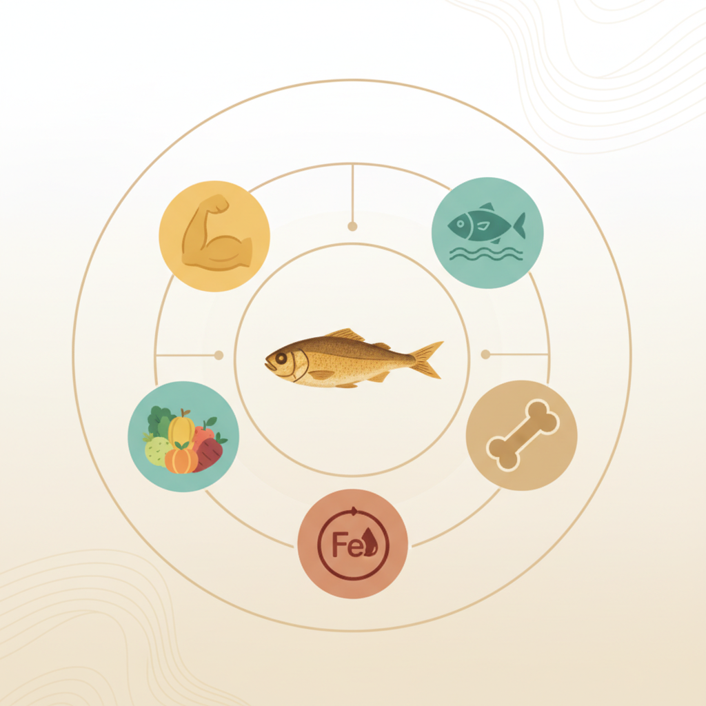 Infographic giá trị dinh dưỡng của cá khô một nắng