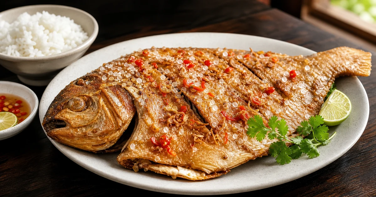 Nồi cá dứa một nắng kho thơm sánh nước mắm vàng óng, miếng thơm chín rắc tiêu đen trên mặt
