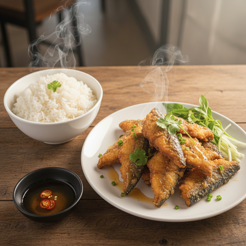 Cá Thu khô chiên giòn với cơm trắng