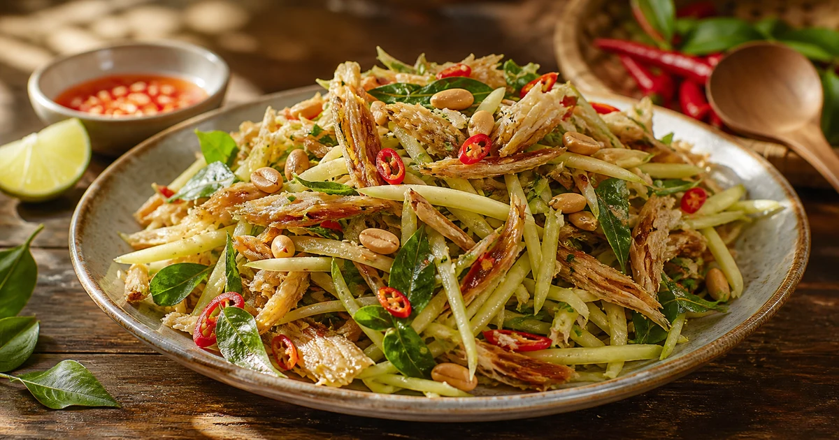 Cá đù một nắng rim me chua ngọt trong nồi đất, sốt me sánh vàng nâu bám miếng cá, hành lá rắc trên mặt